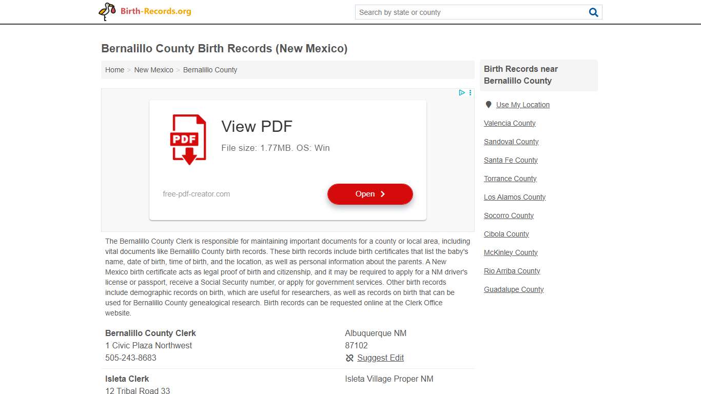 Bernalillo County Birth Records (New Mexico)