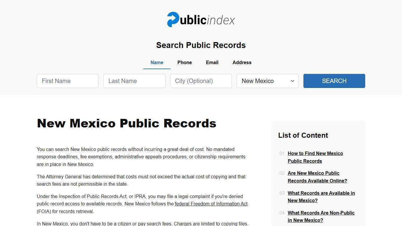 New Mexico Public Records Online - ThePublicIndex