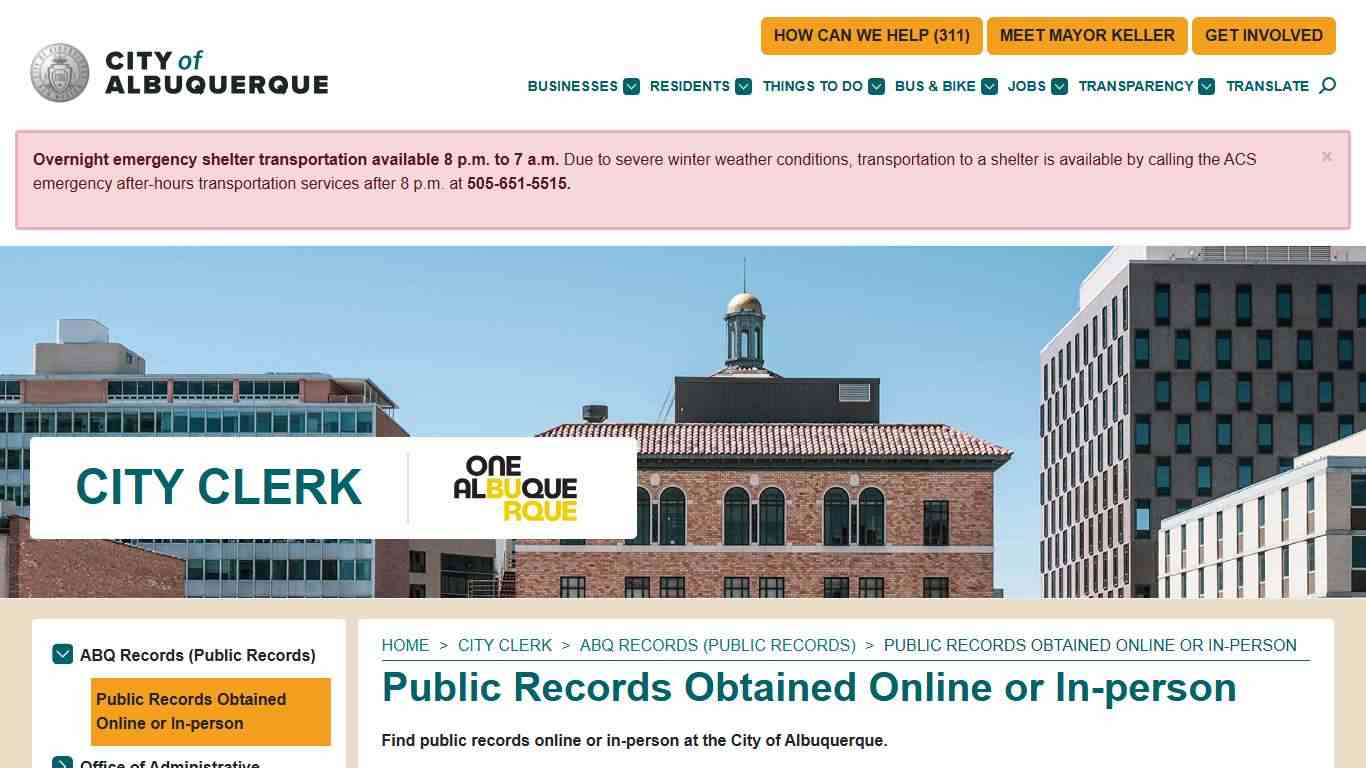 Public Records Obtained Online or In-person — City of Albuquerque